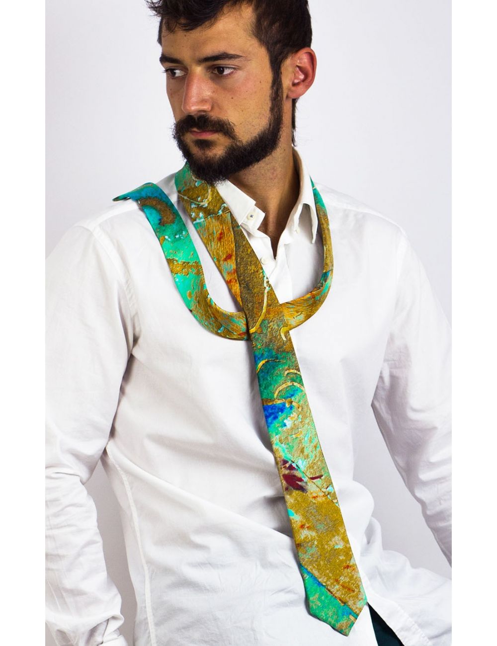 Mens Silk Scarves Beard Complement Spring Watercolor Print 