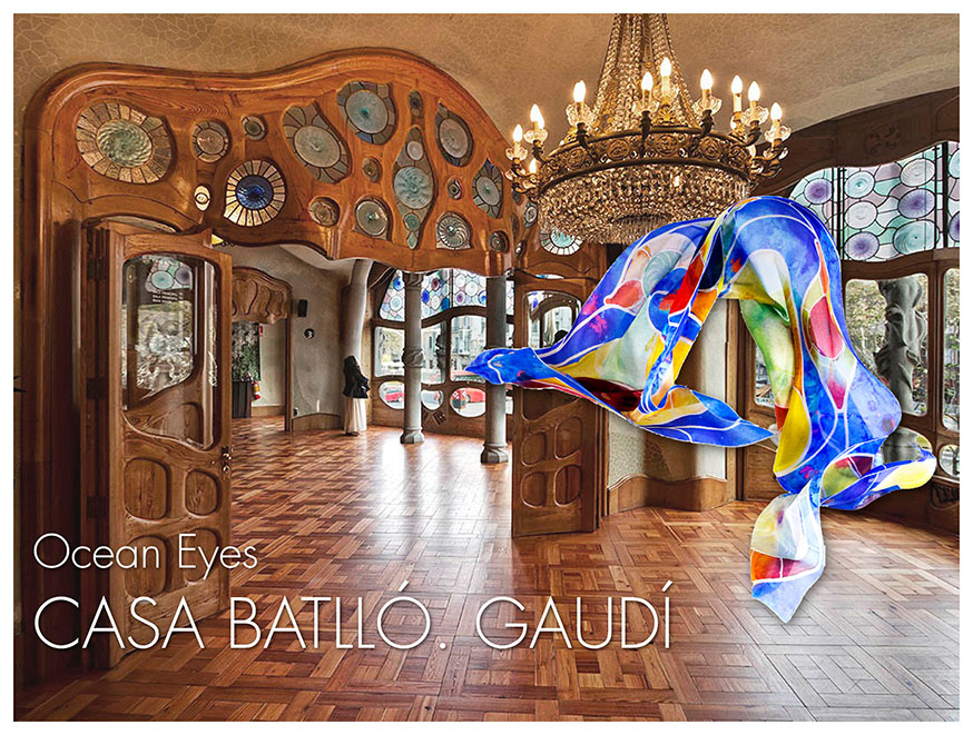 Marco de madera maciza Casa Batlló inspiración para fular de seda Daba Disseny Barcelona - Marca para Museos