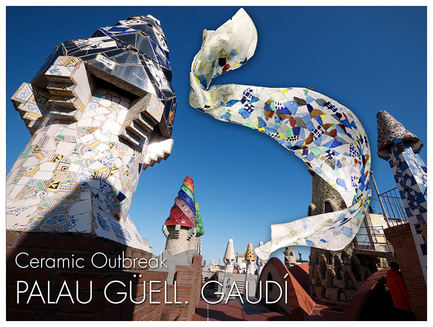 Fular de seda pañuelo de seda trencadís inspirado en el Palau Güell - Daba Disseny Barcelona