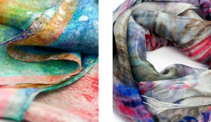 Detalls dels fulards de seda de gasa artesans de tons alegres cosits a mà de Daba Disseny Barcelona - Per Nadal regala qualitat