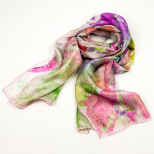 "Buzzing Garden Pink" silk scarves neck scarf for woman by Daba Disseny Barcelona - An elegant Christmas gift