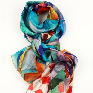"Gaudi Scales" crafted silk scarf inspired by Casa Batllo, hand sewn edges - An elegant Christmas gift