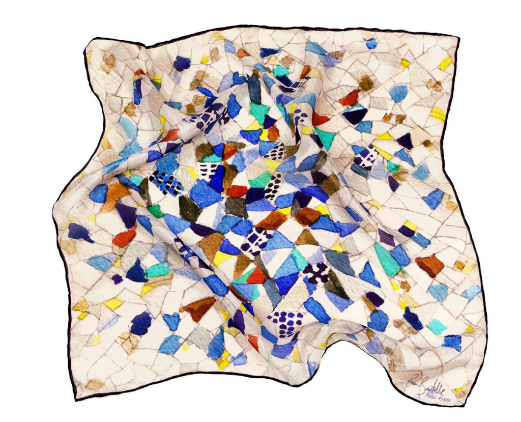 Textil design for a mosaic silk scarf trencadís gaudí - Daba Disseny Barcelona