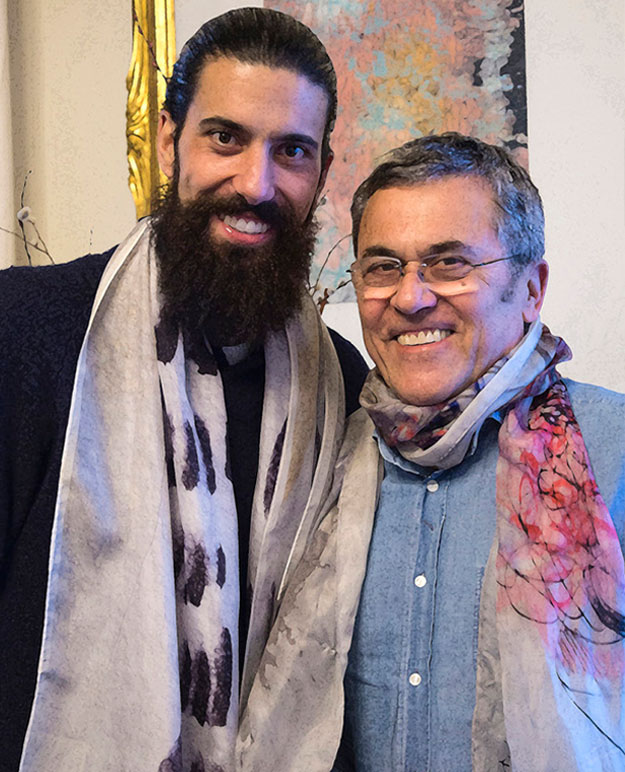 Artist and designer, Pau Batlle, with Dani. Both, creators of Daba Disseny Barcelona we are Art in Silk
