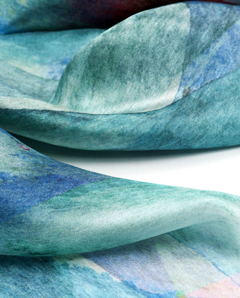 Detail of the silk brightness glowing scarves of Daba Disseny Barcelona we are art on silk