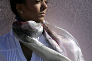 Dalí casual silk scarf on a model