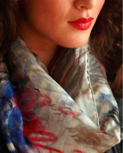 Model with Dali casual silk scarf Boc de Paris